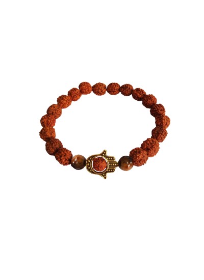 Hamsa Hand Rudraksha Tiger Eye's Bracelet For Men